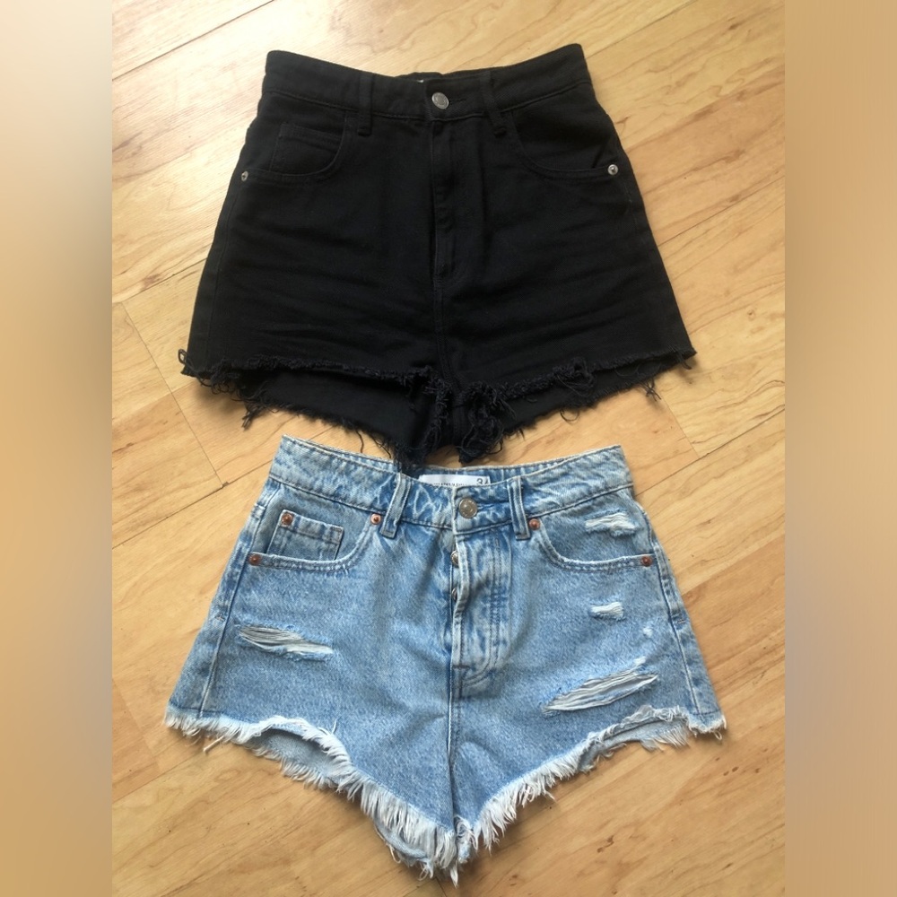 2 Pair of Denim Shorts Blue, Black US 2 / XS